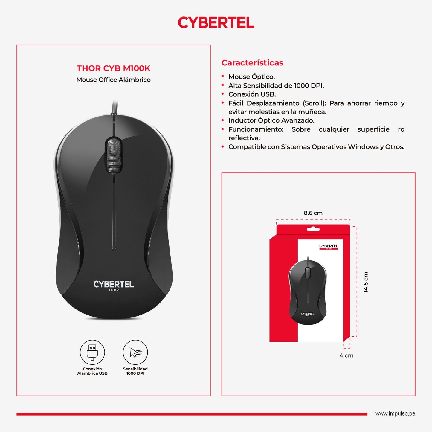 MOUSE  CYBERTEL THOR BLK CYB M100K